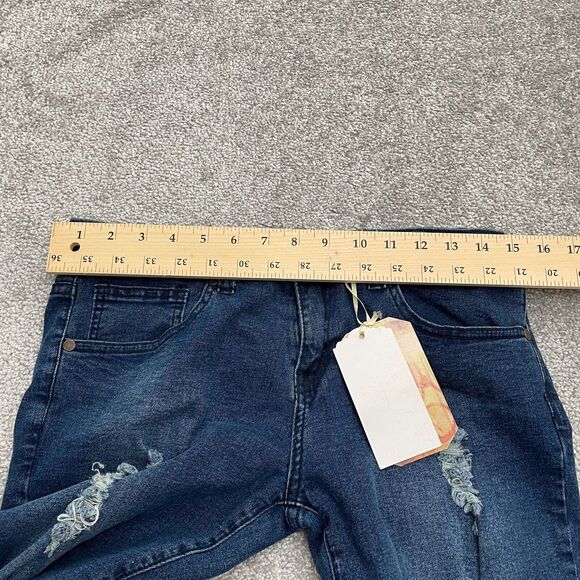 American Quality High Rise Denim Jeans Juniors 13 Dark Blue Distressed 30x30 NWT - Picture 13 of 15